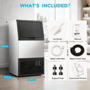 Snowyermine Commercial Ice Maker, 150 lb Daily Output, 33 lb Storage Bin, Dual Water Inlet, Adjustable Ice Thickness, Stainless Steel, IMSS10N1A029