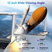 Cihysul 12in Full HD IPS Portable Monitor Laptop Screen Extender with Built-in Stand and 2-in-1 Cable, Silver