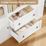 Homfa Cube Bookcase, 71in Tall, 12 Cubes, 4-Tier Triple Row Bookshelf with Storage Drawers and Doors, White with Gold Knobs