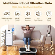 Cedar Space Vibrating Plate Exercise Machine, Whole Body Vibration, 5 Workout Modes, Adjustable Speed, 2 Resistance Bands, Silver