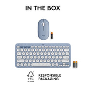 Logitech Pebble 2 Keyboard and Mouse Combo, Wireless, Slim, Quiet, Portable, Customizable Fn Keys, Bluetooth, Tonal Blue, 920-012202