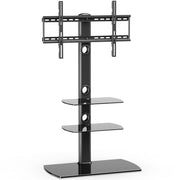 FITUEYES Universal TV Stand with Height Adjustable Swivel Mount, Black Tempered Glass Shelf, Fits 32-65 Inch LCD LED OLED TVs, TT306501GB