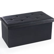 Gianna Folding Ottoman With Storage Bench, 30 Inch, Black Leather Top, Cushion, Foldable, STO-76PVC-BK