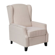 Flash Furniture Prescott Push Back Recliner Chair, Slim Wingback Design, Cream Polyester Upholstery with Nailhead Trim, 61 in