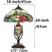 Bieye L10738 Rose Flower Tiffany Style Stained Glass Table Lamp with 16-inch Wide Lampshade Lighted Base, 24-inch Tall