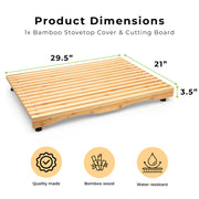 Aleratec Bamboo Stovetop Cover Cutting Board with Adjustable Legs, Large, Integrated Juice Groove, Sustainable Hardwood