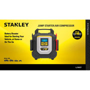 Stanley 1600 Peak Amp Lithium Car Jump Starter with 120 PSI Air Compressor, USB Power Bank, Yellow