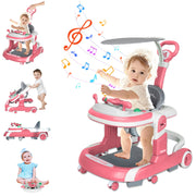 RICHYOUNG 5-in-1 Foldable Baby Walker with Music, Height Adjustable Push Walker, Car-Themed Toy, Pink