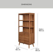 Better Homes & Gardens BH6525004710002 Greyson Bookcase, Mid-Century Modern Style, Acorn Finish, Rubberwood Legs, Adjustable Shelves, Sliding Door Cabinet