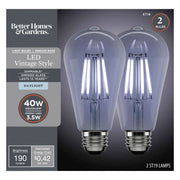 Better Homes & Gardens LED Vintage Light Bulb ST19 40W, Smoked Glass, Dimmable, E26 Base, Pack of 2
