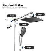JOMOO 12 Inch Rainfall Shower Head Combo with Filtered Handheld High Pressure Shower Head, Chrome Finish, 71 Inch Extension Arm and Shower Hose 18344110851