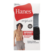 Hanes Men's SuperSoft Knit Boxers, Moisture-Wicking Breathable Viscose from Bamboo, Modern Fit, Elastic Waistband, 3-Pack OSSKX3