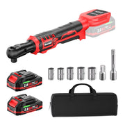 Ruzorbolt Tough 21V Cordless Ratchet Wrench 3/8, Brushless Motor, 88 Ft-lbs Torque, 2x 2.0Ah Batteries, 500 RPM, LED Light, 9-Piece Set DC5129AS-W