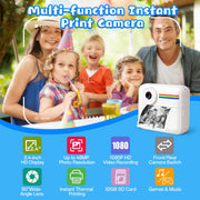 Askmuse Instant Digital Camera for Kids 3-12, Purple, 32GB SD Card, 17 Stickers, 13 Filters, 2.4in Screen, 16x Zoom, Long Battery Life