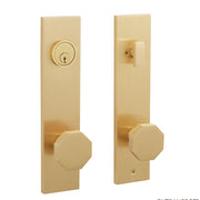 Signature Hardware SH552133SB EH.SSQTB.3075.10.L/R.SBS-NB-N - Contemporary Geometric Knob w/spring assistance Solid Brass Entrance Door Set ?- No Backset - Satin Brass
