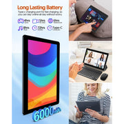 Fitifun 10 Inch Android 13 Tablet, 4GB RAM, 64GB ROM, 1TB Expandable Storage, Quad-Core Processor, Dual Cameras 2MP+8MP, 1280x800 IPS Display, Bluetooth Keyboard, Mouse, Stylus, Blue, M10