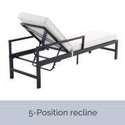 My Texas House Cambria Steel Outdoor Chaise Lounge, Black Powder-Coated Steel Frame, Off-White Stain-Resistant Cushions, Adjustable 5-Position Reclining Backrest