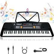 OUTGOO Kids Keyboard Piano, Portable 61-Key Electronic Digital Piano with Built-in Dual Speakers, Microphone, Music Stand, Rechargeable, Black, M9126