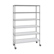 Seville Classics 6-Tier Steel Wire Shelving Unit, Heavy Duty, Adjustable Shelves, Rubber Wheels, Gray, 48 in. W x 18 in. D x 75.5 in. H, NSF Certified, SHE18497NB