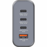 Verbatim 140W 4-Port GaN Wall Charger with USB-C PD and USB-A QC, Foldable US Prongs, Replaceable EU and UK Plugs, Black/Gray, 32203