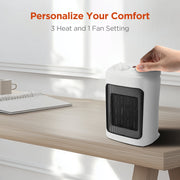 Mainstays Ceramic Fan-Force Electric Space Heater, 1500W, White, Compact Design, Three Heat Settings