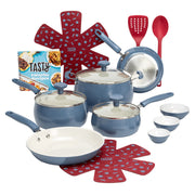 Tasty Clean Ceramic 16 Piece Non-Stick Aluminum Cookware Set, Slate Blue - Aluminum Material