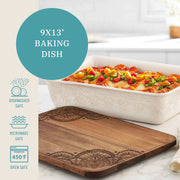 The Pioneer Woman Vintage Lace Ceramic Casserole Baking Dish with Wood Lid, Linen, 9 in x 13 in, 6-Quart Stoneware