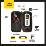 Stanley Fatmax LJ18FC 1800 Peak Amp Lithium Jump Starter with USB-A and USB-C Ports, LED Work Light, Portable, Black