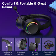 AYEDLOE Wireless Gaming Headset, Bluetooth 5.4, 2.4GHz USB, Detachable Noise Canceling Mic, 3.5mm Wired, Black