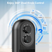 TASKBAY Tower Fan, 31 in Oscillating Bladeless Floor Fan with 360 Dual Knob Control, 3 Speeds, Timer, Quiet Operation, Black, TF008