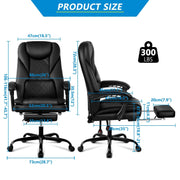 Coolhut 300PY-Black Executive Office Leather Chair with Foot Rest Black