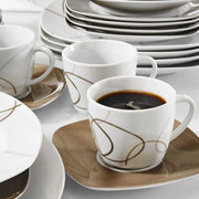 ComfyCreations 30-Piece Porcelain Dinnerware Set for 6, Ivory White with Brown Accents, Microwave and Dishwasher Safe
