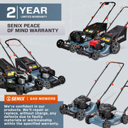 Senix 21-Inch Gas Push Lawn Mower, 140 cc Briggs & Stratton Engine, 3-in-1 Mulching Side Discharge Bagging, 6-Position Height Adjustment, 16-Gallon Grass Bag, Blue, LSPG-M7