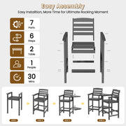SERWALL Tall Adirondack Chairs Set of 2 with Connecting Table, HDPE Outdoor Barstools, Grey