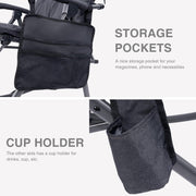 EVER ADVANCED Oversized Folding Rocking Camping Chair, Padded Cotton Fabric, Heavy-Duty Steel Frame, Supports 400 lb, Black