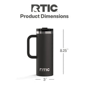 RTIC Road Trip Travel Mug, 20 oz, Ceramic Lined, Insulated, Leak-Resistant Lid, Black