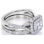 JeenMata Moissanite Double Halo Wedding Ring Set in 18K White Gold Silver Womens 1.25ct, Size: 9