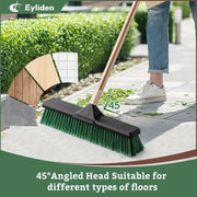 Eyliden Heavy Duty Push Broom, 24 in Wide Head, Stiff PET Bristles, 66 in Green Steel Handle, JX-22