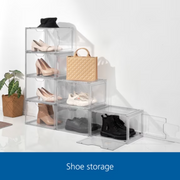Mainstays 3pack Stackable Clear Glossy Plastic Drop Front Shoe Organizer, Adult Size, 1 Tier-15.1x11.8x9.5inch