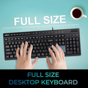 Adesso EasyTouch 445 Wired Touchpad Keyboard, Multi-OS Compatible, Black, 104-Key US Layout, Integrated Touchpad with Scroll Wheel, Multimedia and Internet Hotkeys, AKB-445UB