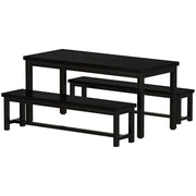 LTTROMAT Kitchen Table Set with 2 Benches, Black - Striped Style