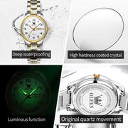 OLEVS 55W-67 Womens Dress Wristwatch, Two Tone Gold Silver Stainless Steel Band, Day Date Display