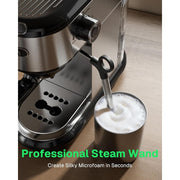 HBN Semi Automatic Espresso Machine, 20 Bar Pressure, Steam Wand, Stainless Steel Coffee Maker, 1450W, Black
