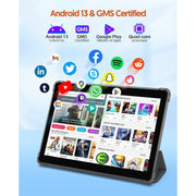 Fitifun 10 Inch Android 13 Tablet, 4GB RAM, 64GB ROM, 1TB Expandable Storage, Quad-Core Processor, Dual Cameras 2MP+8MP, 1280x800 IPS Display, Bluetooth Keyboard, Mouse, Stylus, Blue, M10