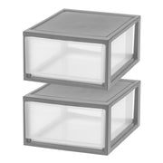 IRIS USA 500256 30 Qt Large Plastic Stackable Modular Under-Bed Storage Drawers, Clear w/Gray Frame, 2 Pack