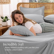 Bare Home Organic Jersey Sheet Set, 100% Organic Cotton, Deep Pocket Fitted, 3 Piece Twin XL, Light Gray