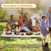 PayLessHere 6 Foot Folding Camping Table, Heavy-Duty White Polyethylene Top, Powder-Coated Steel Frame, 500 lb Capacity, Portable with Carry Handle