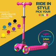 Lifemaster Kids 3 Wheel Kick Scooter with Multi-Color LED Wheels, Adjustable Handlebar, Wide Anti-Slip Deck, Blue, LIFSCTBL