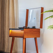Crosley Dean 3-Speed Bluetooth Turntable with Built-in Speakers, LED Lights, Removable Tapered Legs, Natural Wood