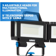HART FSI 90-1074 LED 3-Head Adjustable Plug-in Work Light with Tripod, 7000 Lumens
